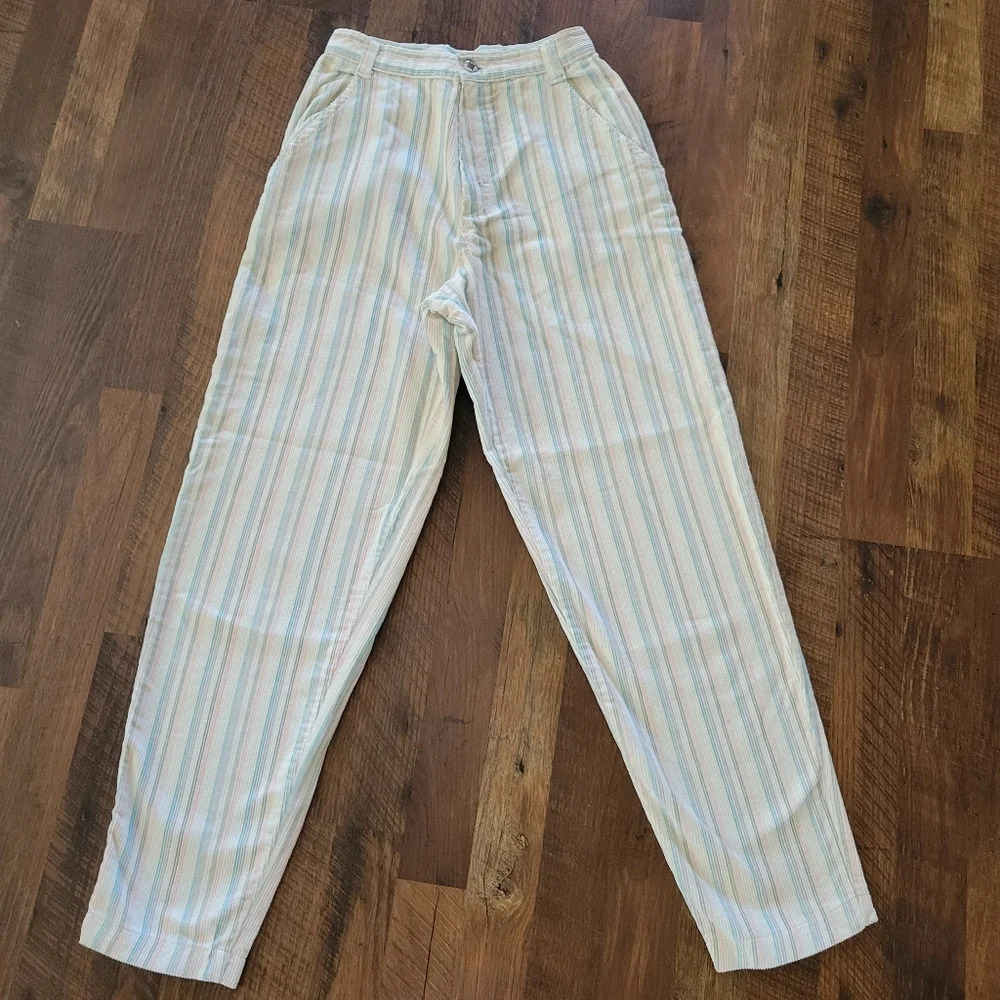 VTG TOPSON DOWNS White Pastel Multi-Colored Corduroy Pants High Waisted Tapered